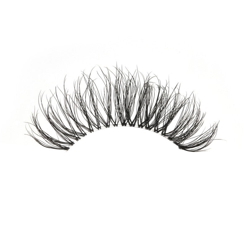 up close image of hayati lashes natural and fluffy cat eye lash with an invisible band